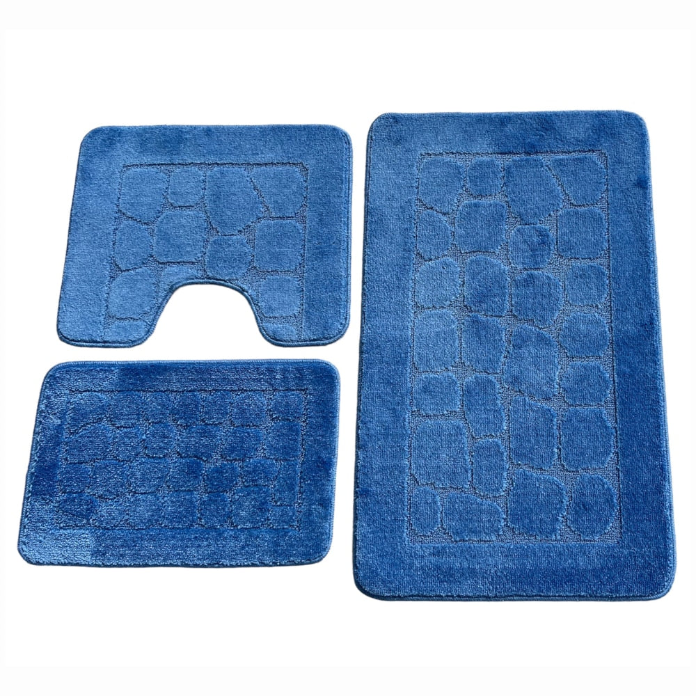 Set covoras de baie 3 piese, polipropilena, 80x50cm, 50x40cm, 40x60cm, Albastru