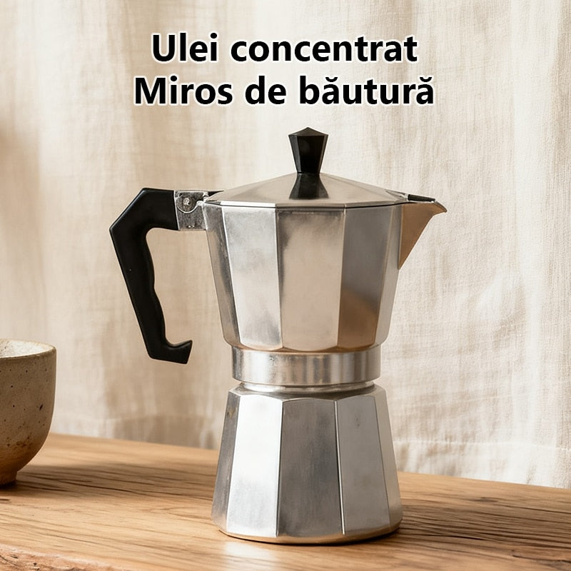 Cafetiera Italiana de Arama UAO 'Moka', Capacitate 3 Cani (600 ml), pentru Cafea Espresso pe Aragaz, Argintiu