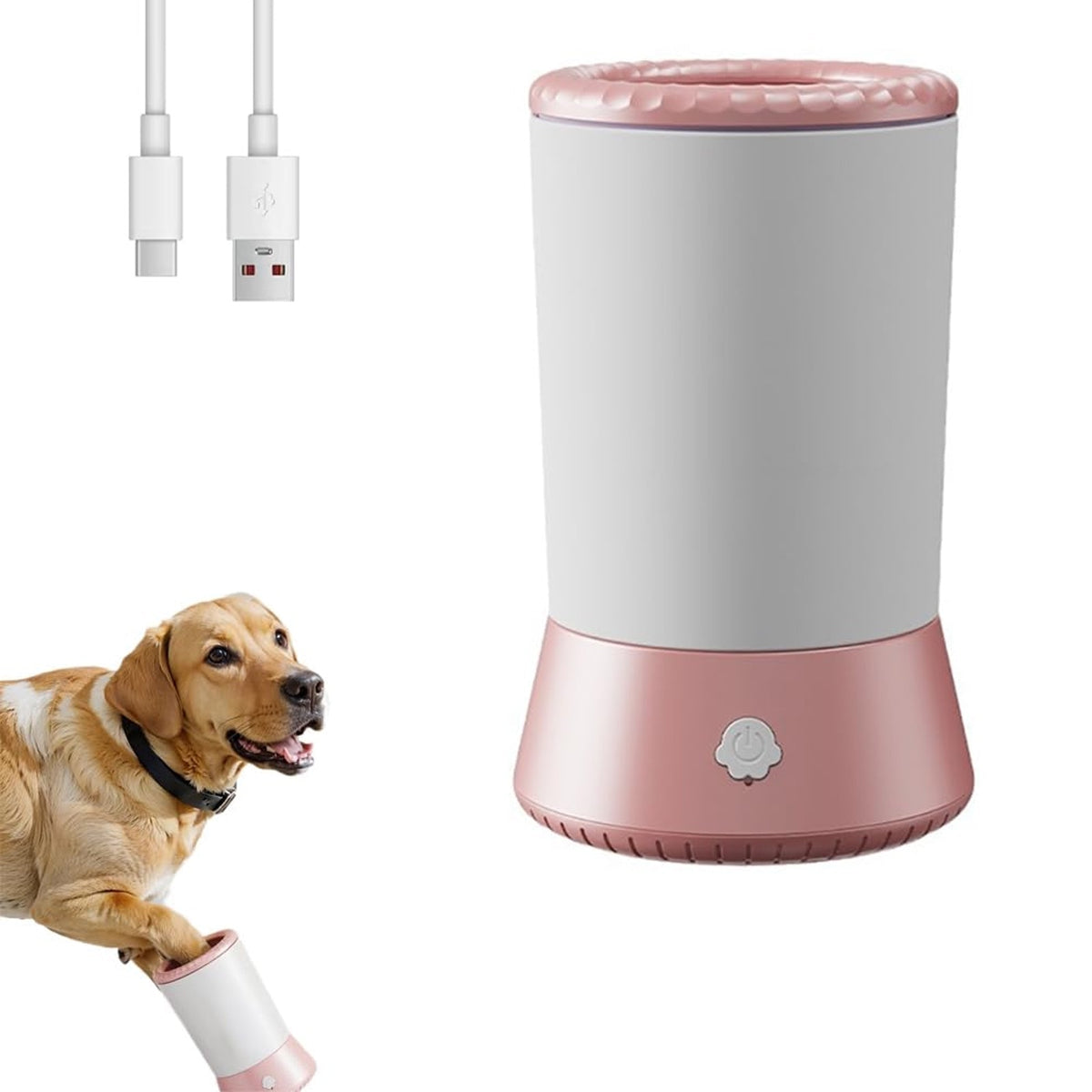 Dispozitiv Pentru Curatare si Dezinfectare Labute Caini si Pisici Automat, SINBINTA, 2 viteze si rotatie bidirectionala, Perii din silicon moale, Amovibil si impermeabil, Pentru Igiena animale de companie de talie mica/medie, 17x10.6x9.6cm, Roz