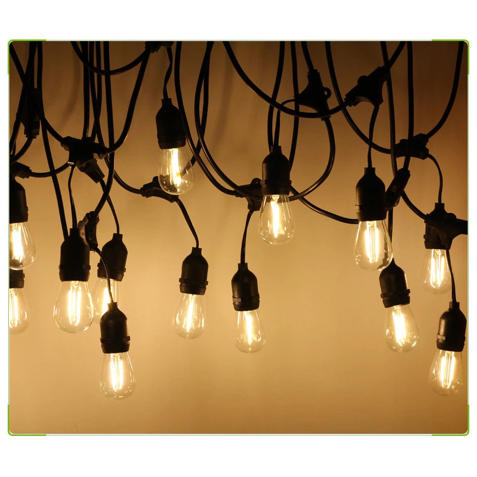 Ghirlanda luminoasa exterior, 15m, 30 becuri LED vintage, 1 bec rezerva, lumina calda, interconectabila, fasung E27, impermeabila