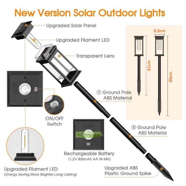 BZRSH Set 4 lampi solare LED de exterior cu tarus, IP65, autonomie 12h, 50cm, negru