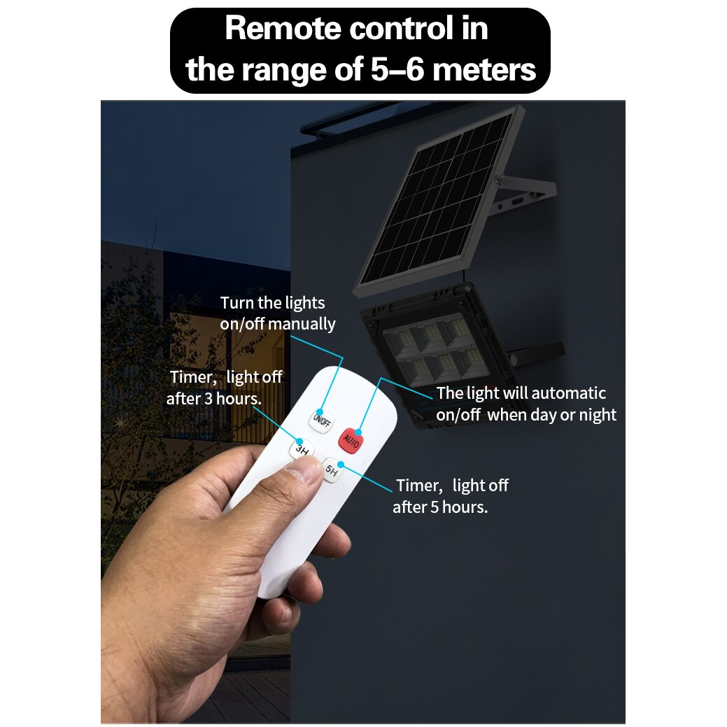 Proiector LED Solar, Putere 400W, Autonomie 12-16h, Kit Complet cu Panou Fotovoltaic si Telecomanda, Rezistent la Apa IP66/IP67, Lumina Alb Rece 6000K, Functie Automat/Amurg, Exterior