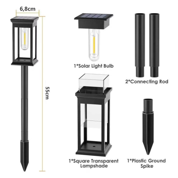 BZRSH Set 4 lampi solare LED de exterior cu tarus, IP65, autonomie 12h, 50cm, negru