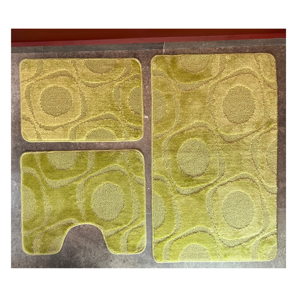 Set covoras baie 3 piese, polipropilena, 80x50cm, 50x40cm, 40x60cm, Verde