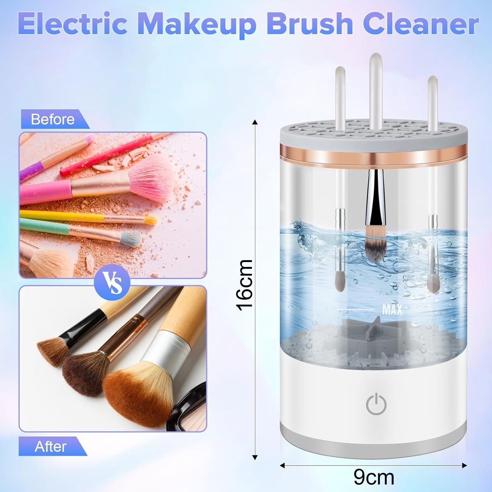Curatator Electric Pentru Pensule de Machiaj, SINBINTA, Curatare ultrasonica, 7000 RPM, Uscare eficienta, Alimentare USB, Compact si portabil, Usor de curatat, Ideal pentru acasa sau salon, ABS, 9x16cm, Alb
