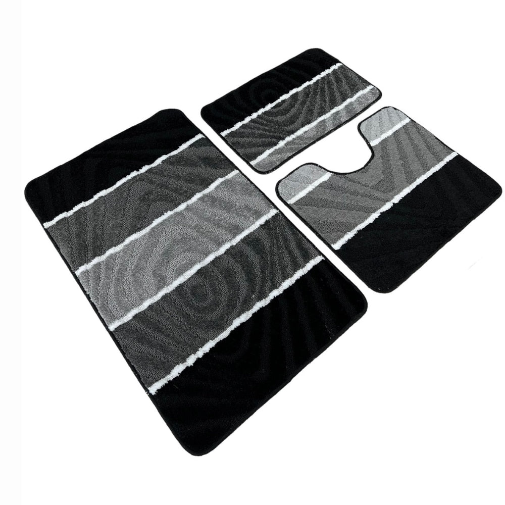 Set covoras de baie 3 piese, polipropilena, 80x50cm, 50x40cm, 40x60cm, Gri Multi
