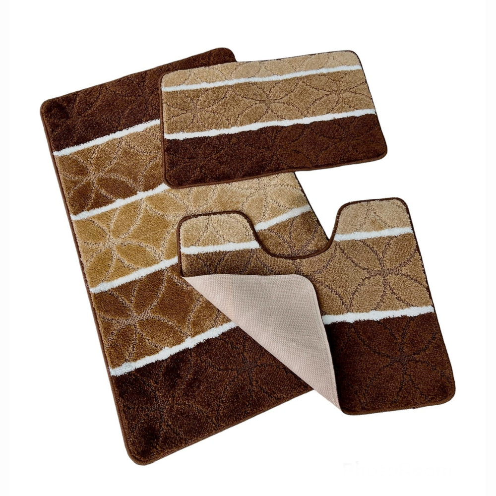 Set covoras de baie 3 piese, polipropilena, 100x60, 60x50, 40x60, Maro Multi