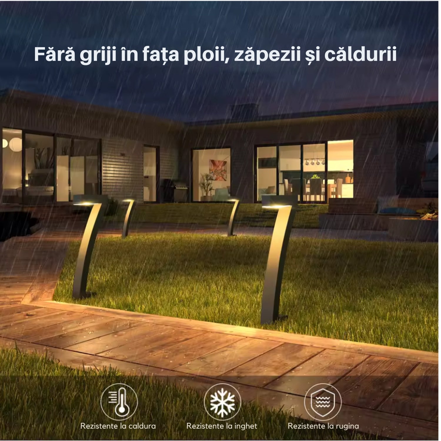 Set 4 Lampi Solare Gradina LED 45cm | 2X Mai Luminoase, Rezistente Apa, Autonomie 6-12 Ore | Lumina Calda pentru Alei si Terase