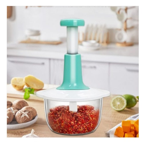 Tocator Manual Multifunctional 2L, 3 Lame Inox, Sistem Push, pentru Legume, Fructe