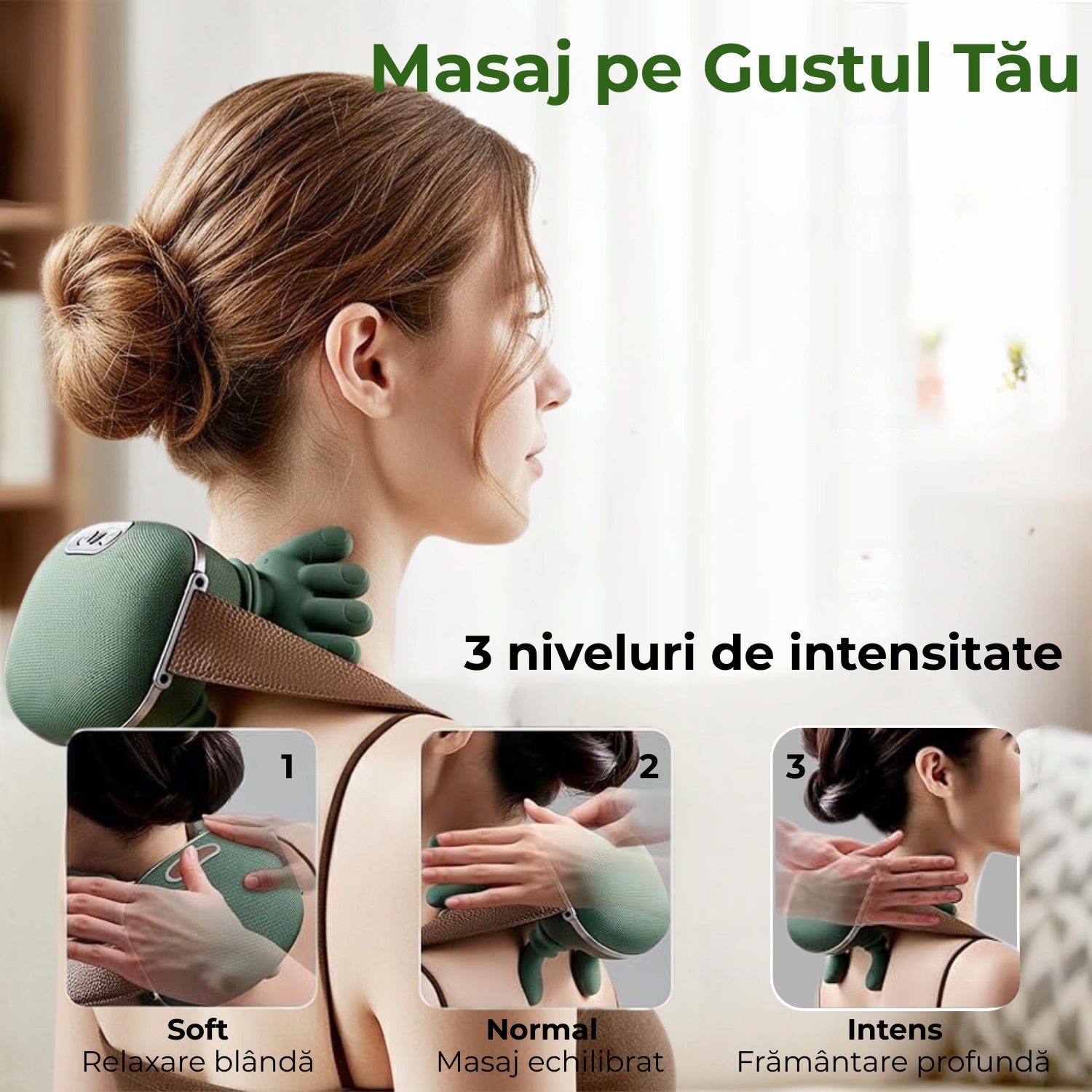 Aparat Masaj Cervical JustNet 4D Shiatsu, Masaj Gat si Umeri, Spate, Brate si Gambe, Incalzire 40/45°C, Wireless, 3 Intensitati, Autonomie 70 min, Motor Silentios, Relaxare si Detensionare Musculara, Cadou