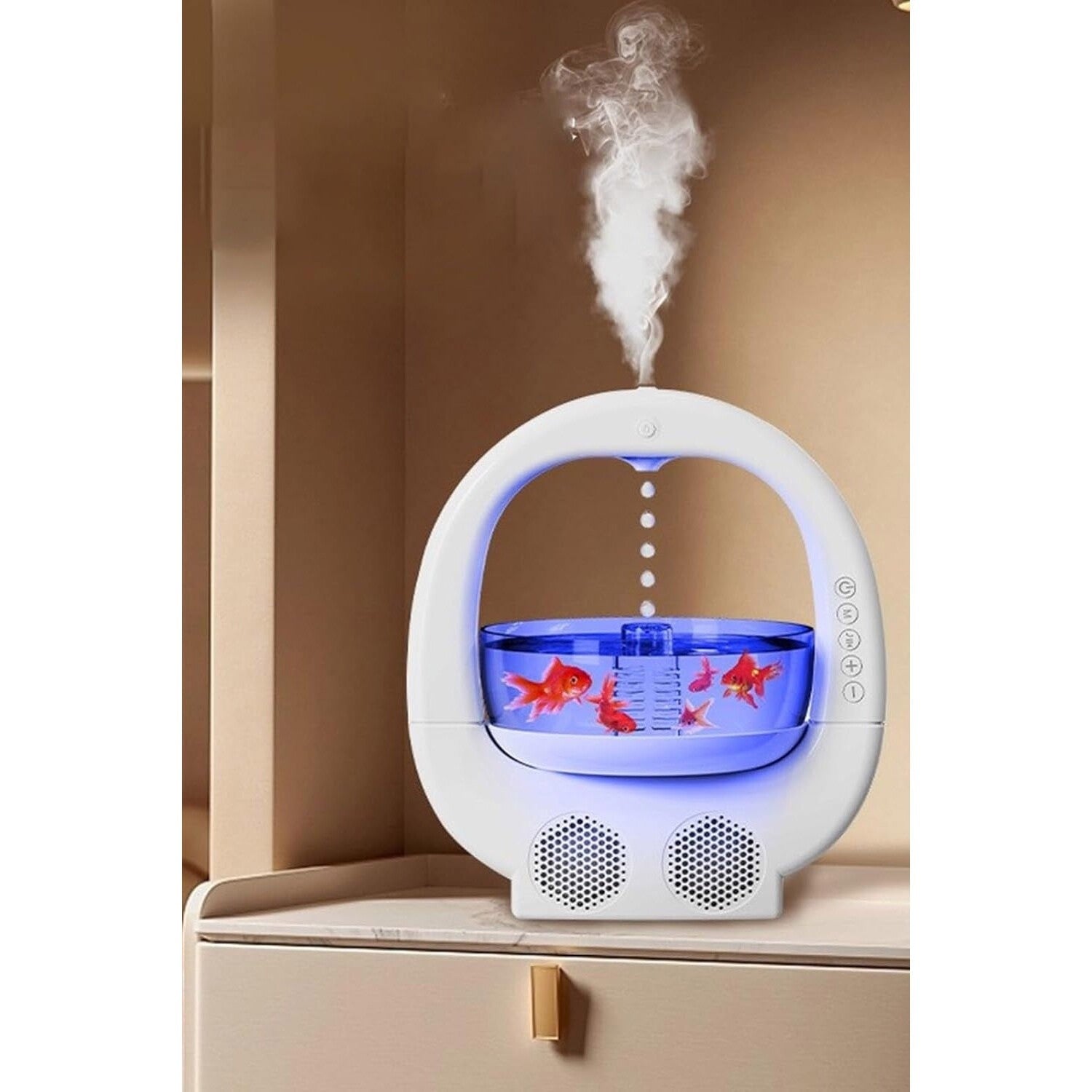 Umidificator 4in1 | Umidificator | Acvariu pentru Pesti | Boxa Bluetooth | Lumini Ambientale LED | Efect Relaxant | Alb