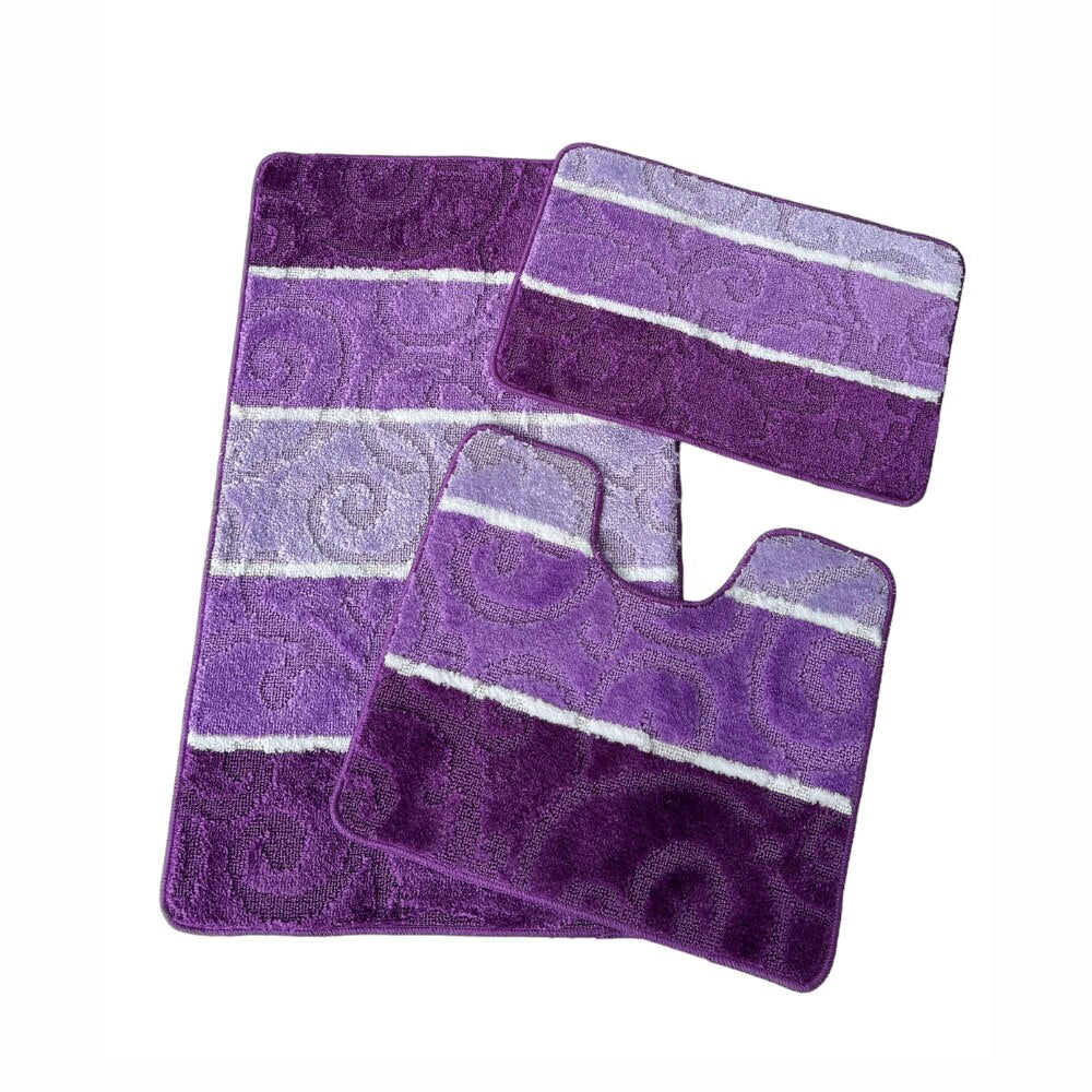 Set covoras de baie 3 piese, polipropilena, 80x50, 50x40, 40x60, Mov Multicolor