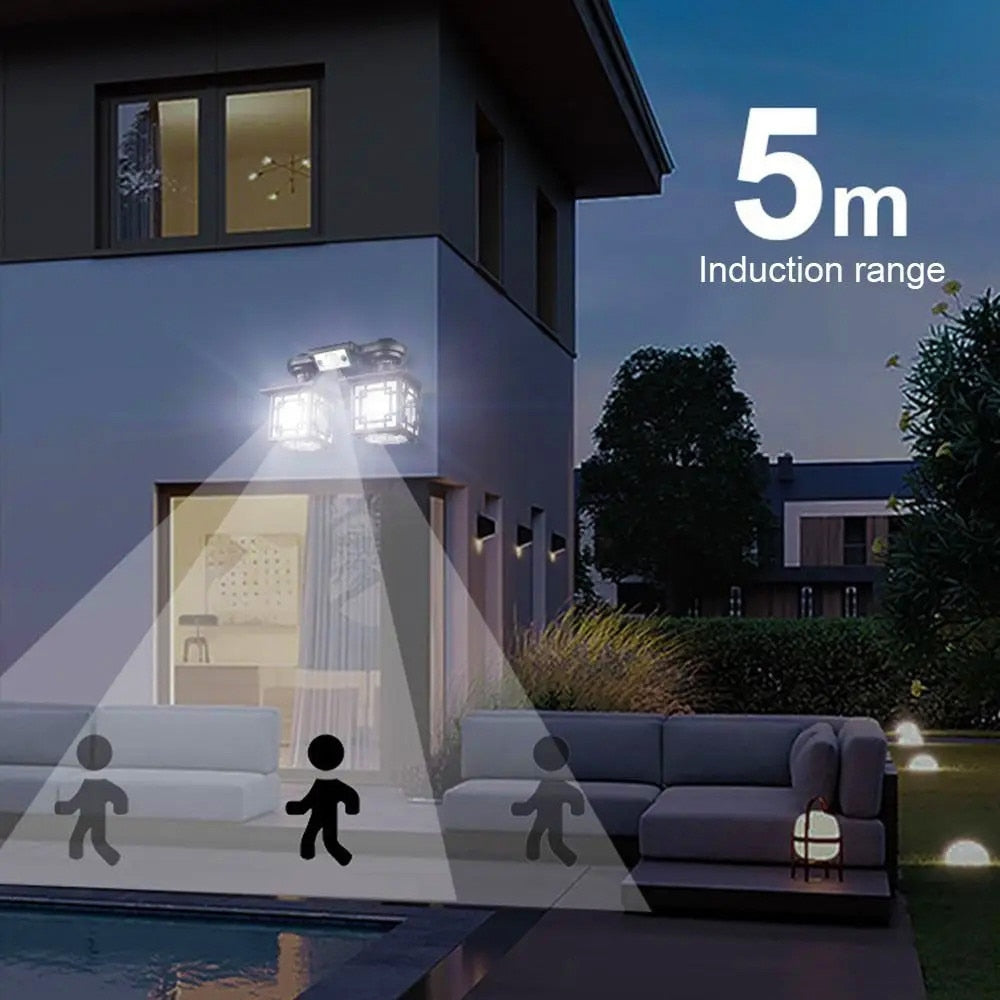 Felinar Solar Dublu, OPTIM SOLUTION, cu Senzor de Miscare si Telecomanda, Energie Solara, 192 LED-uri Puternice, Iluminare pentru Curte, Gradina, Capete Reglabile, Autonomie Extinsa, Control Facial, Performanta Eficienta Energetic, IP65, Negru
