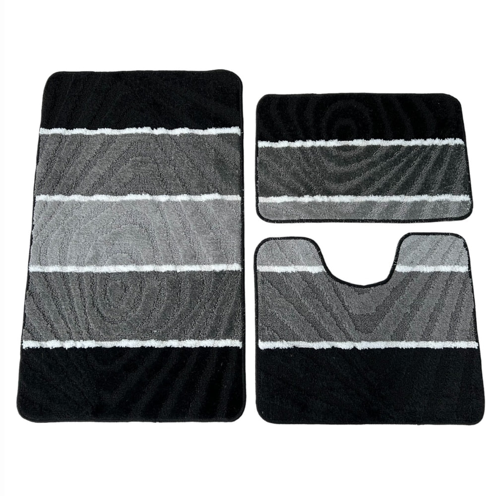 Set covoras de baie 3 piese, polipropilena, 100x60, 60x50, 40x60, Gri Multi