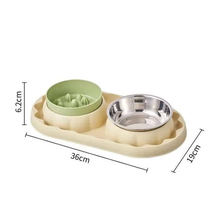 Castron cu alimentare lenta pentru caini, Castron dublu pentru hrana si apa, 36x19 cm, Crem