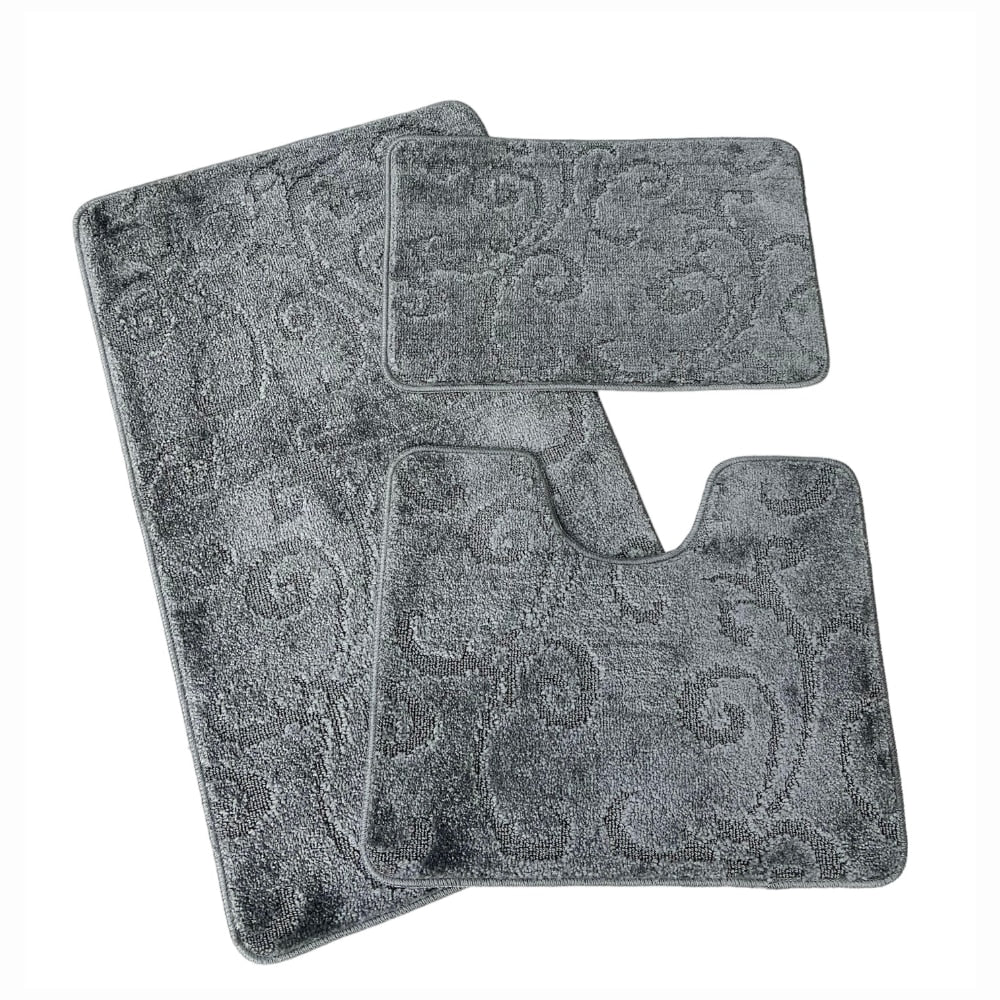 Set covoras de baie 3 piese, polipropilena, 80x50, 50x40, 40x60, Gri