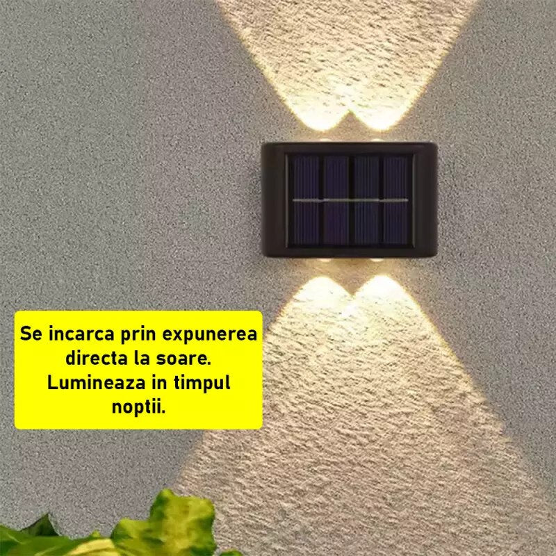 Set 2 Lampi Solare Decorative SIKS De Perete / Gradina, 4 LED SMD, Cu Senzor Lumina, Buton On/Off, Rezistente La Apa IP65, 200 mAh, Negru