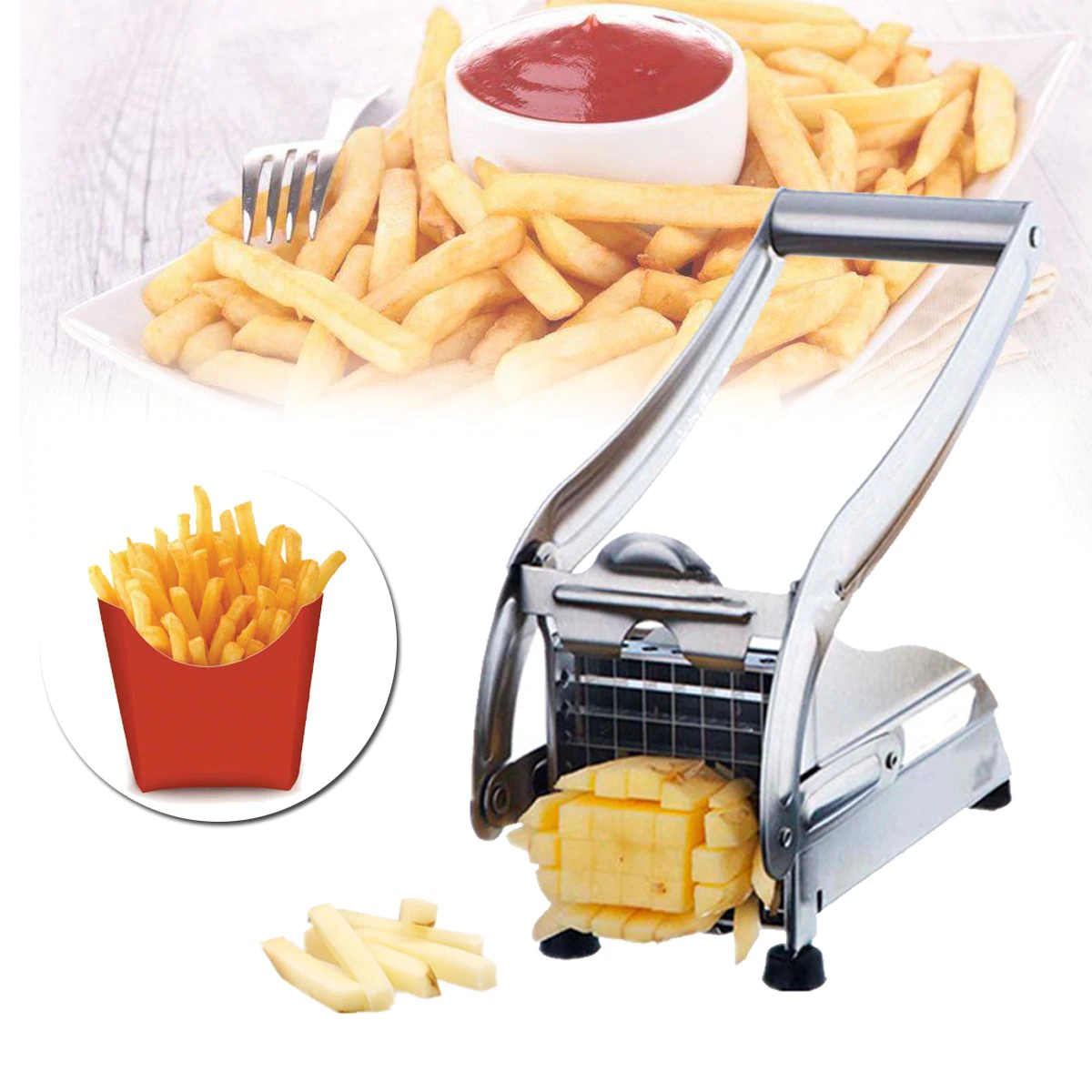 Aparat de tăiat cartofi pai și legume, din inox, cu 1 formă de tăiere, Potato Chopper
