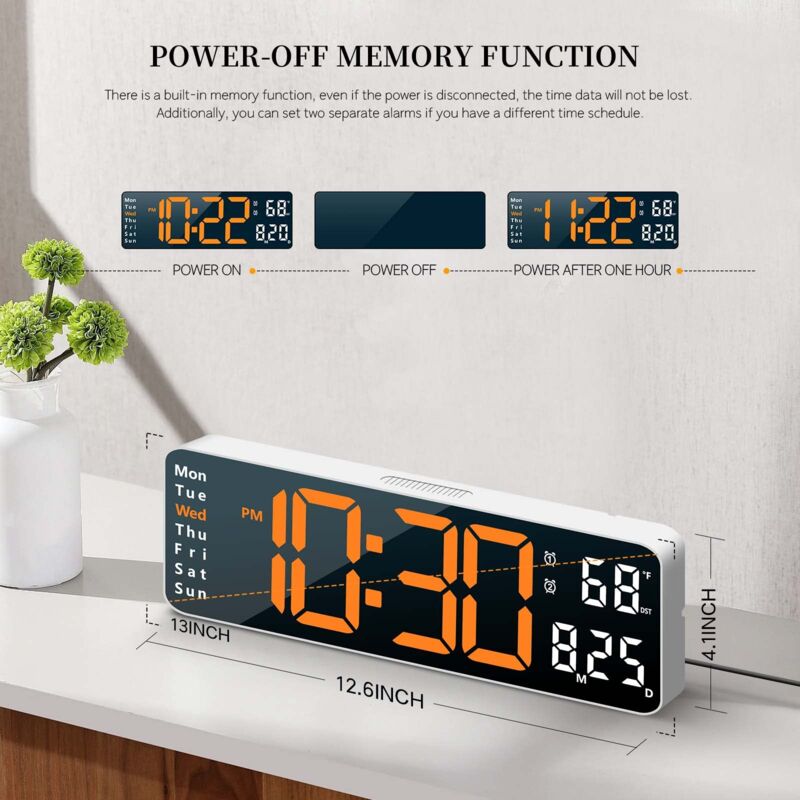 Ceas de perete digital 16,2 inch LED alb 40x20cm
