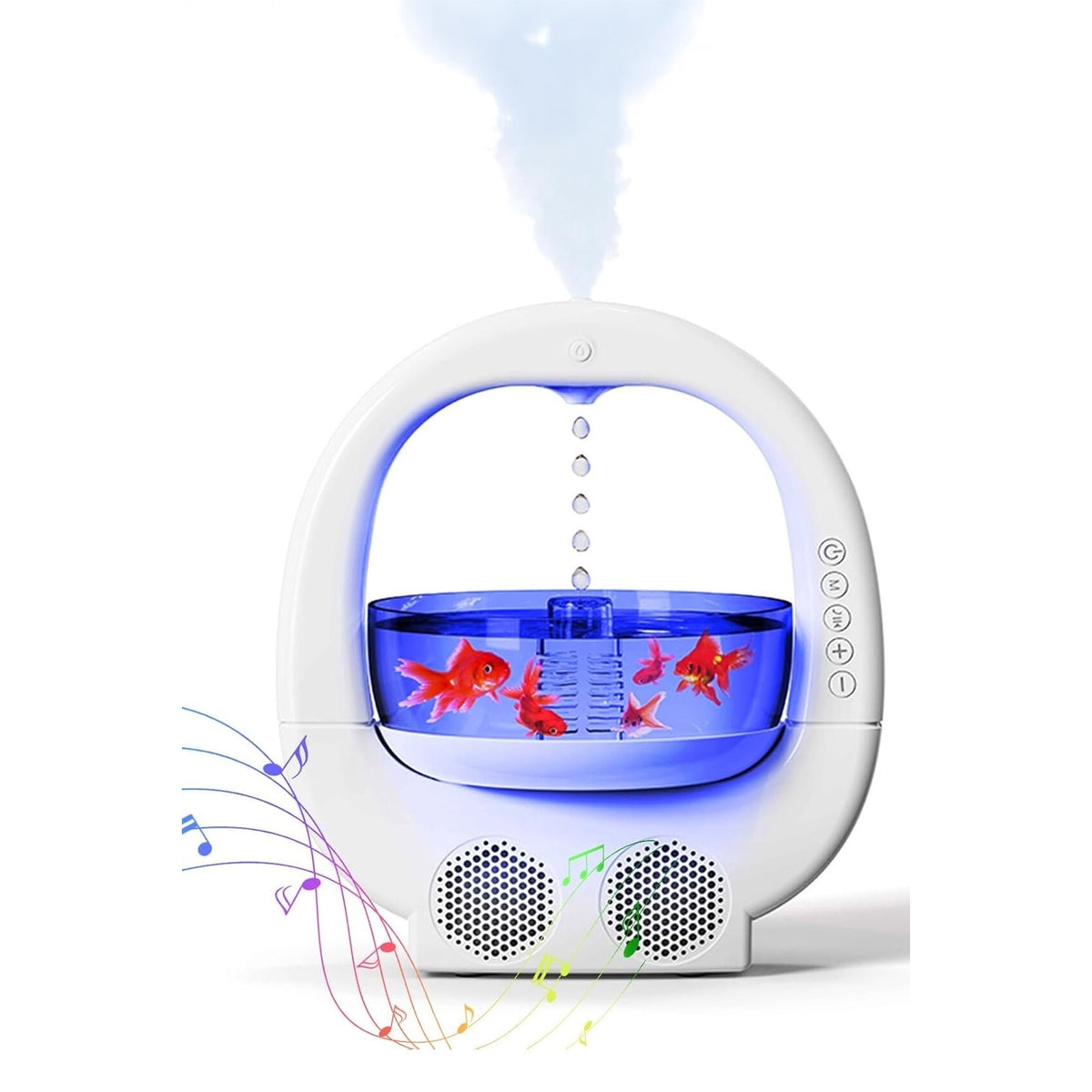 Umidificator 4in1 | Umidificator | Acvariu pentru Pesti | Boxa Bluetooth | Lumini Ambientale LED | Efect Relaxant | Alb