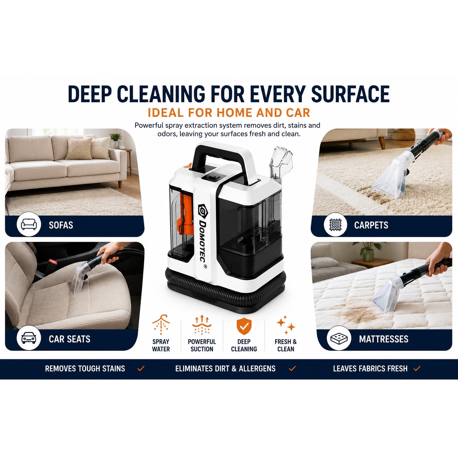 Aspirator cu Spalare DOMOTEC MS-4415, Curatare Covoare, Canapele, Saltele si Tapiterie Auto, Spray-Extractie, 420W, Rezervor 0.8L