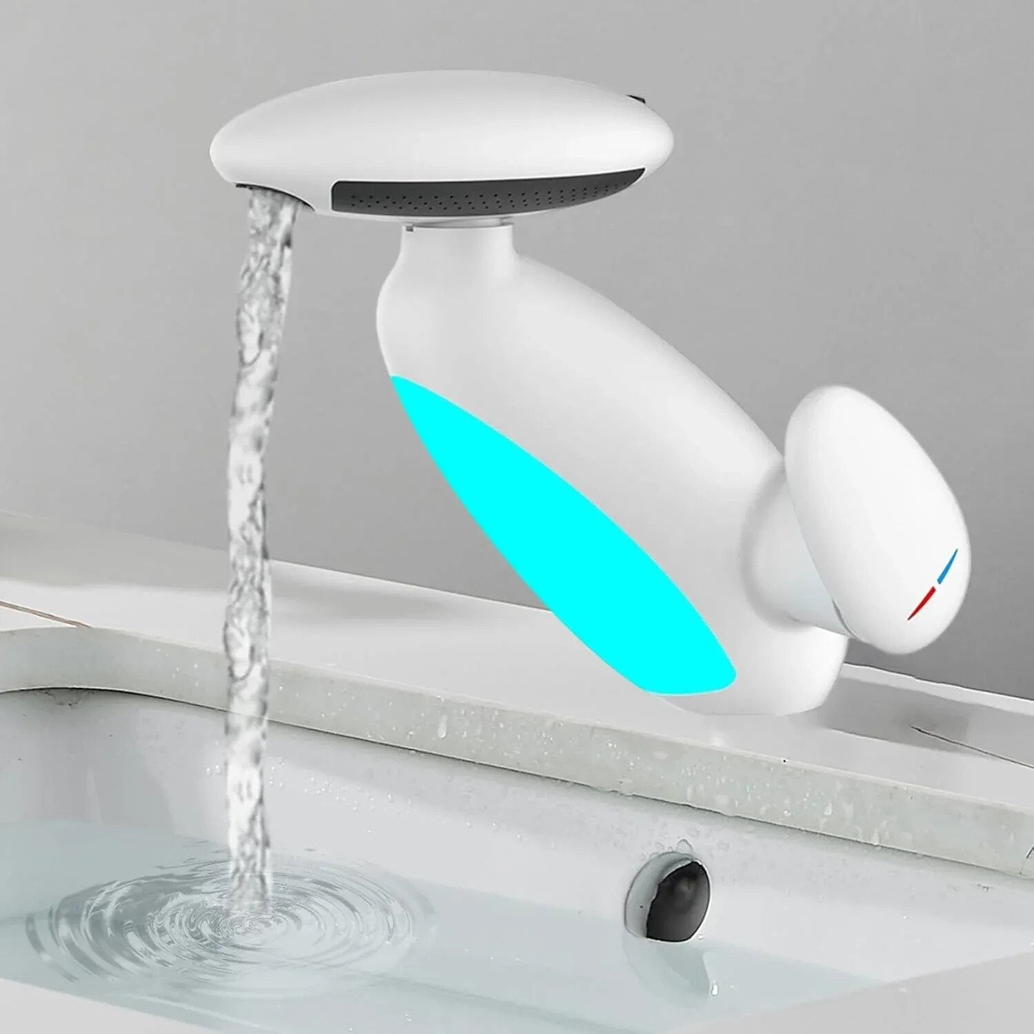 Baterie Chiuveta Baie Premium cu 4 Tipuri de Jet Promagg – Cap Retractabil si Iluminare LED - ALB