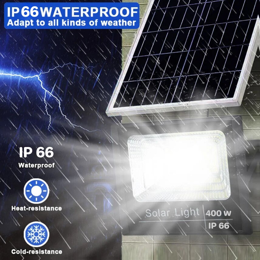 Proiector solar Suntec SSA 400W, 448 LED SMD, telecomanda, panou solar inclus, IP67