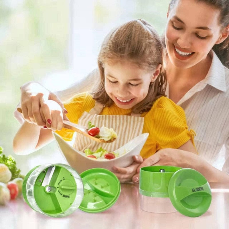 Razatoare Manuala Multifunctionala 3 in 1 KuviKoo™, Spiralizator pentru Legume cu 3 Lame din Inox, Baza Antiderapanta, Compacta si Usor de Folosit, 8,9x7,2x7,2 cm