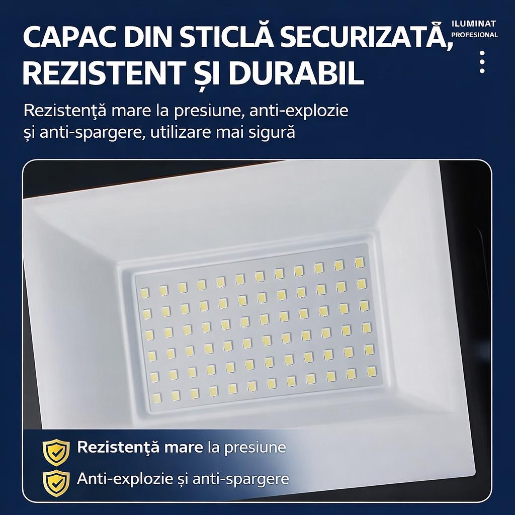 Proiector LED 600W Exterior, 520 LED-uri, Lumina Rece Intensa, Carcasa Aluminiu + Sticla, 40000 Lumeni, IP66 Rezistent la Apa si Praf, Alimentare 220V, Curte, Garaj, Parcare, Iluminare Profesionala