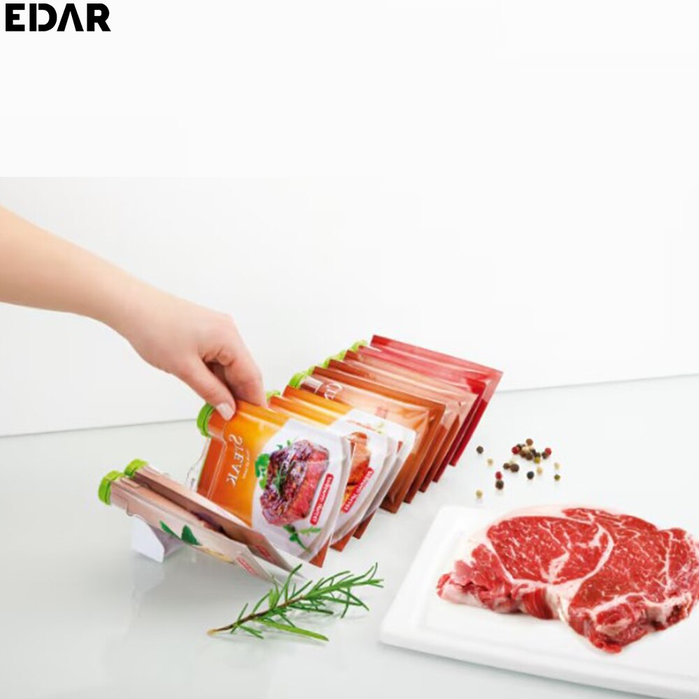 Organizator EDAR Plicuri De Condimente, Cu 10 Cleme, Suport Pentru Montare Pe Perete Inclus, Capace Cu Orificii, Transparent