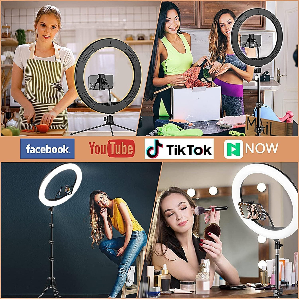Cerc Luminos Ring Light LED 45cm/18inch, 3 moduri de lumina, 10 trepte reglaj, 3 suporti telefon, telecomanda selfie, trepied 210cm inclus