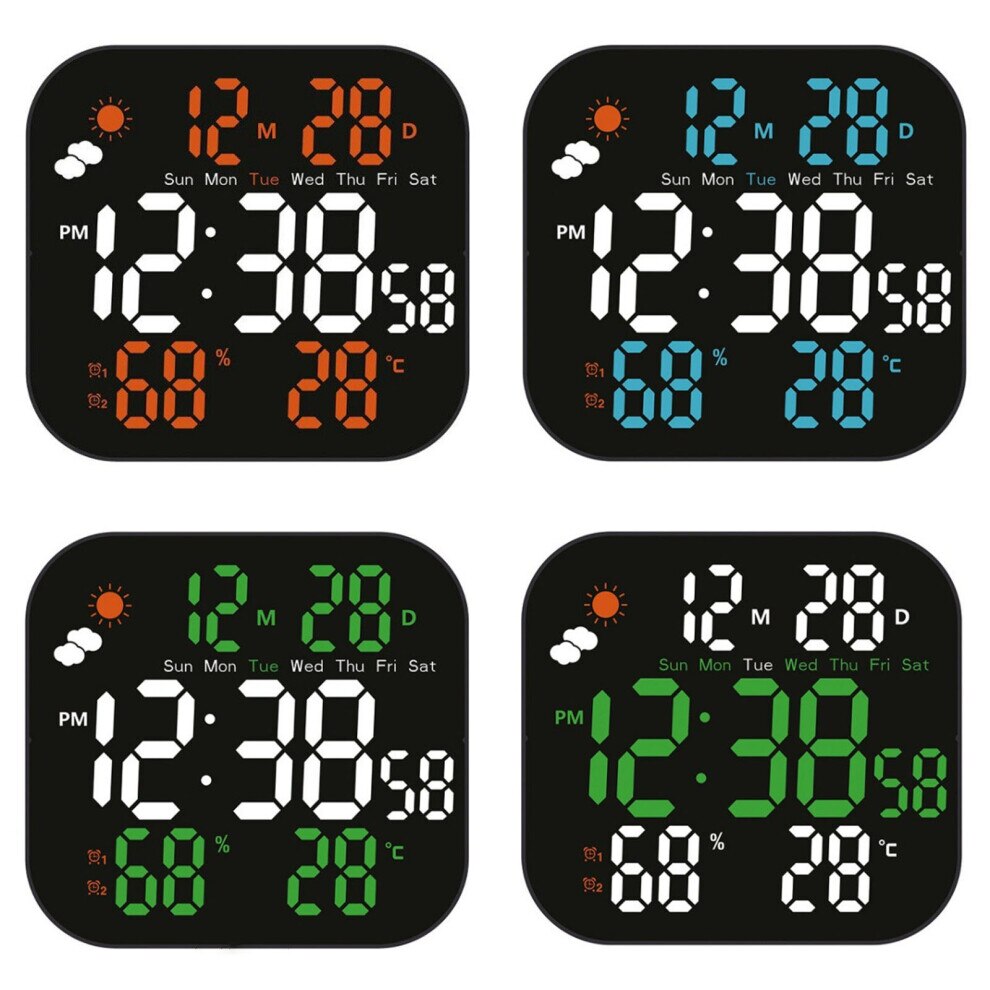Ceas digital de birou, LED, alb, 3 niveluri luminozitate, multifunctional,