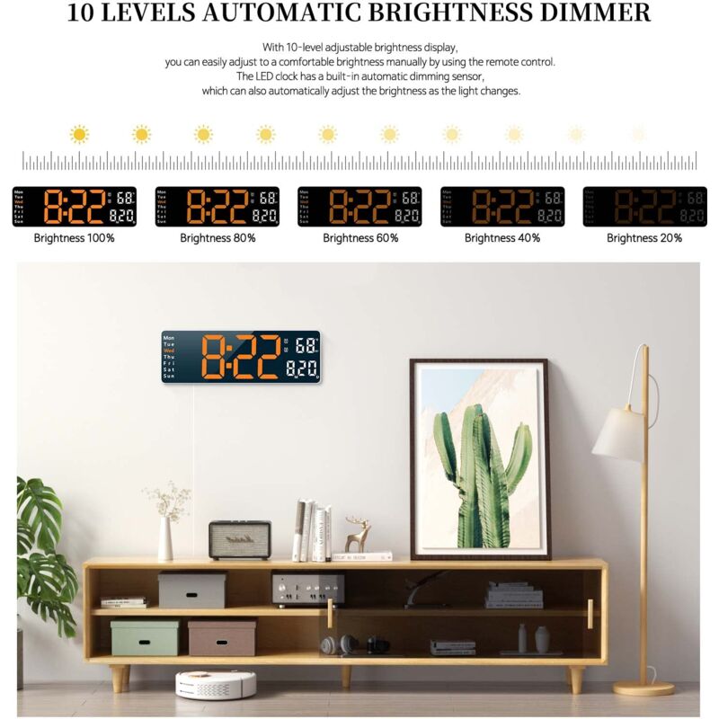 Ceas de perete digital 16,2 inch LED alb 40x20cm