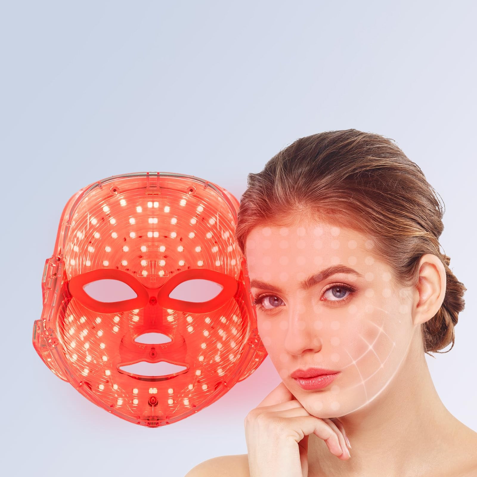 Masca LED pentru fata BHW, 7 culori, tratament anti-rid si rejuvenare, alb, utilizare casnica/profesionala, Portabil, fara fir, reincarcabil, Terapia cu lumina rosie, anti-imbatranire