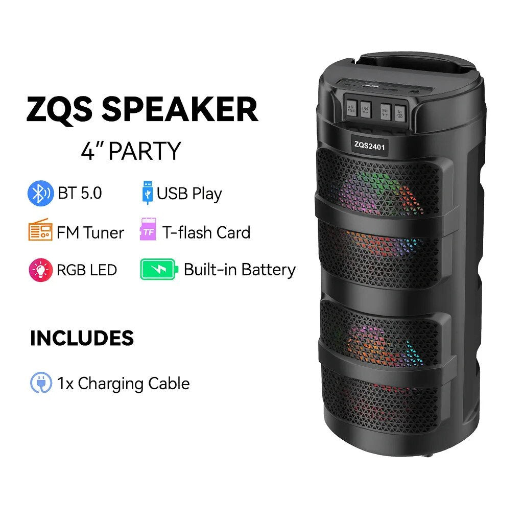 Boxa Portabila ZQS2401 AT Performance, Colorful Bass Speaker – Bluetooth 5.0, 4”, LED RGB,,, FM, USB, TF