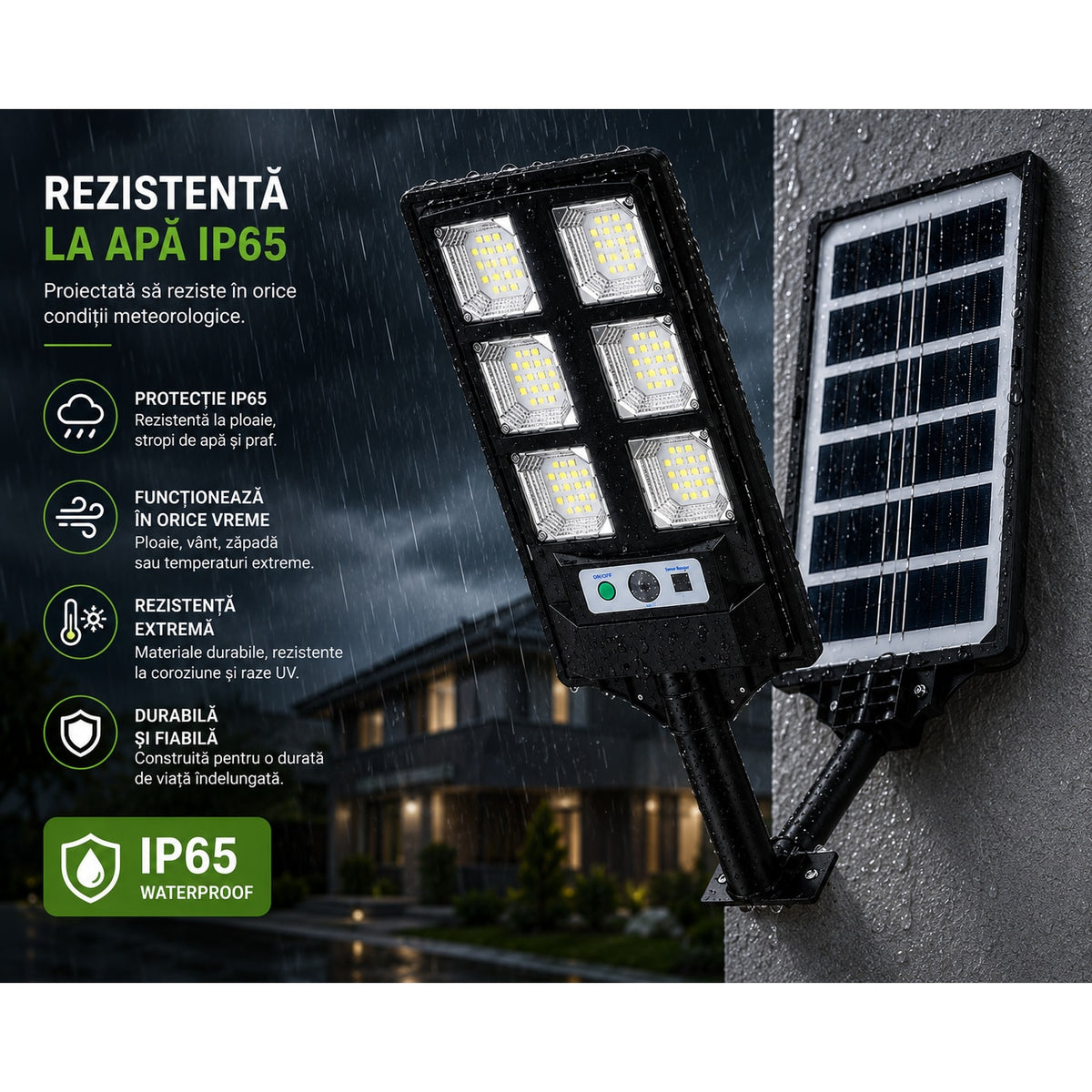 Lampa solara LED cu panou si telecomanda RAZO, Iluminare puternica, Economica, Incarcare solara, Pornire automata, Design rezistent la apa si conditii meteo, 6 module led