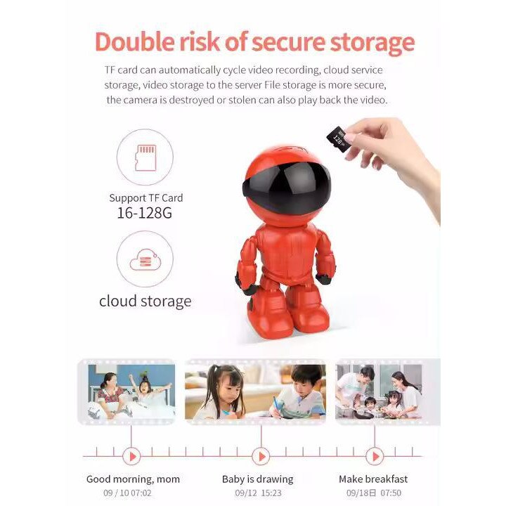 Camera de supraveghere Smart Robot，Cu Functie Baby Monitor，Rotire 360 grade，Full HD 1080P，Camera WiFi，Wireless Audio Video+card 32G, Night Vision, Detectarea miscarilor，Two-Way Audio，Alb