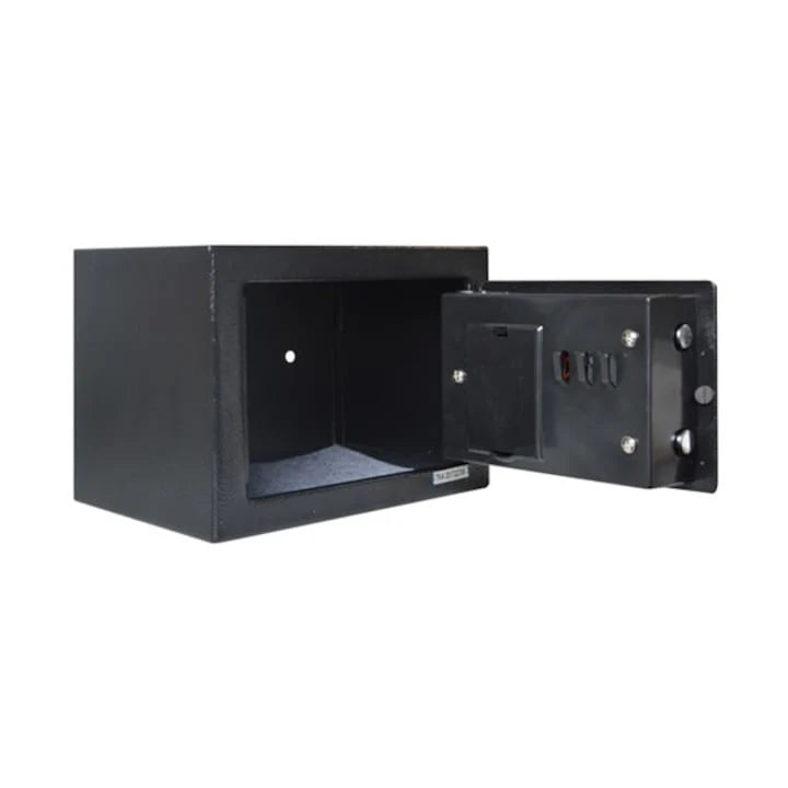 Seif metalic din otel cu inchidere electronica si cheie, 23 x 17 x 17 cm