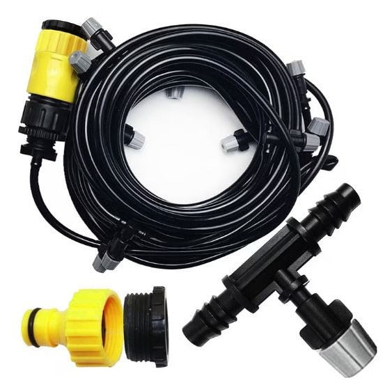 Kit Racire Terasa cu Ceata TLBShop – Sistem Pulverizare Fina cu Furtun de 10 m, Montaj pe Tavan, Debit 10 l/h, Ideal pentru Spatii Rezidentiale si Comerciale, Accesorii Incluse, Negru/Galben