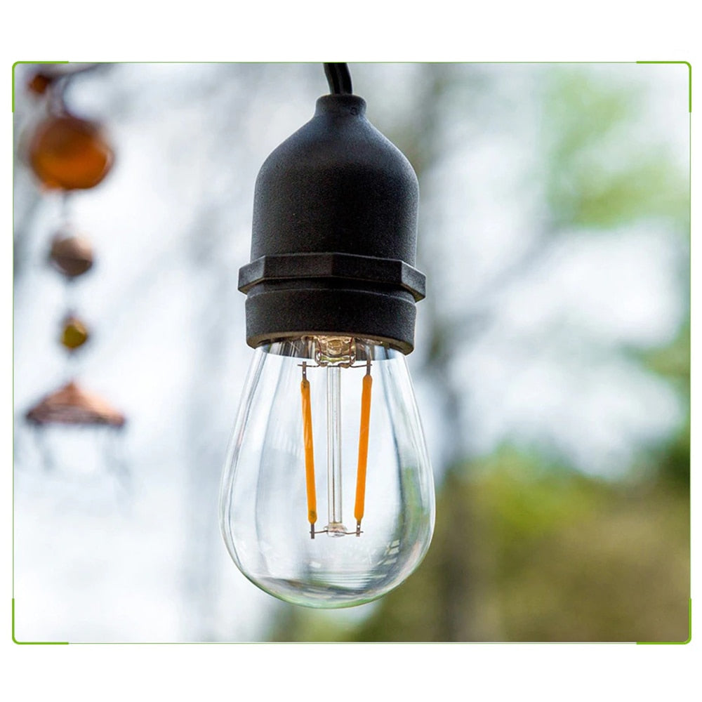 Ghirlanda luminoasa exterior, 30m, 60 becuri LED vintage, 1 bec rezerva, lumina calda, interconectabila, fasung E27, impermeabila