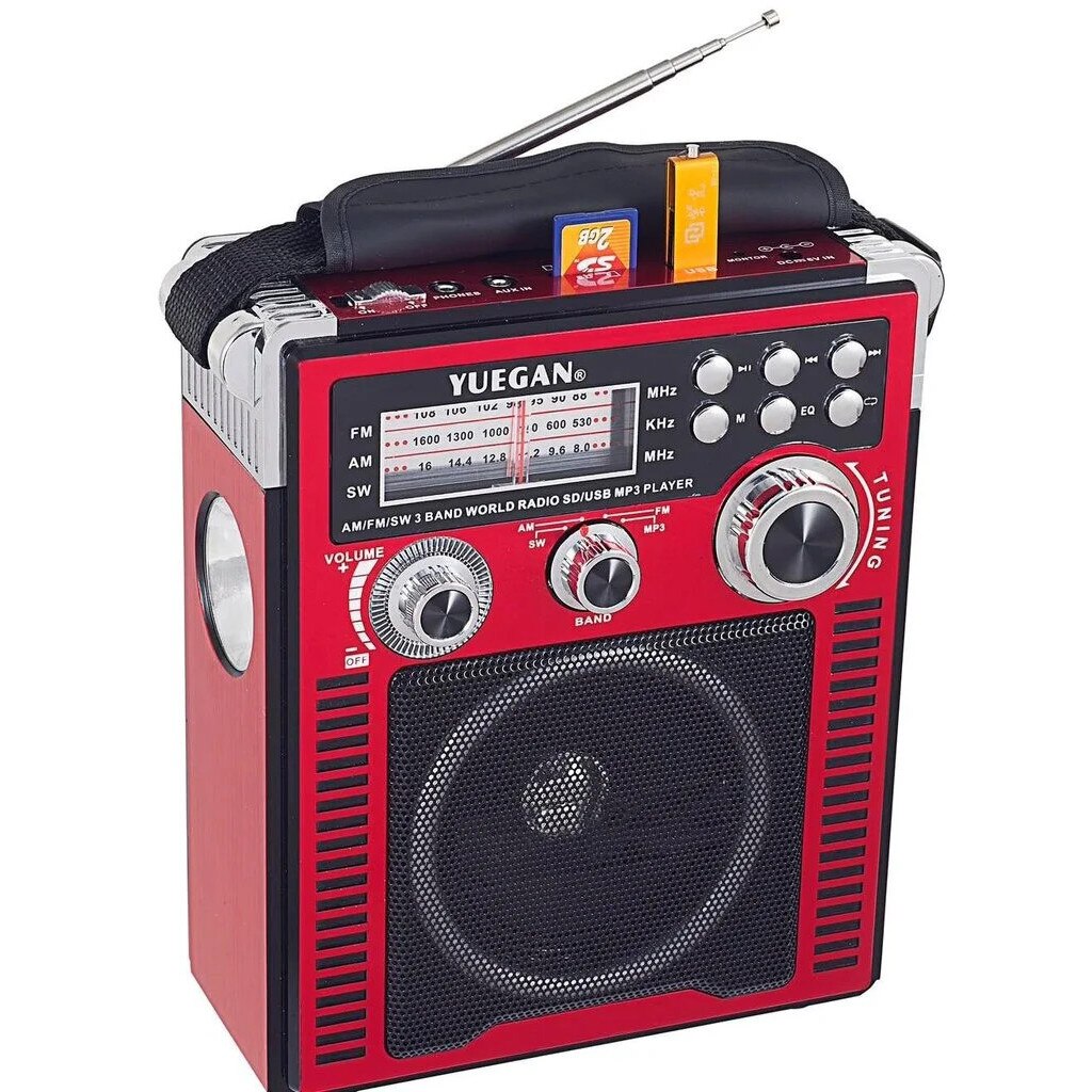 Radio Portabil AM/FM/SW cu MP3, USB, SD, Lanterna si AUX-IN - Rosu