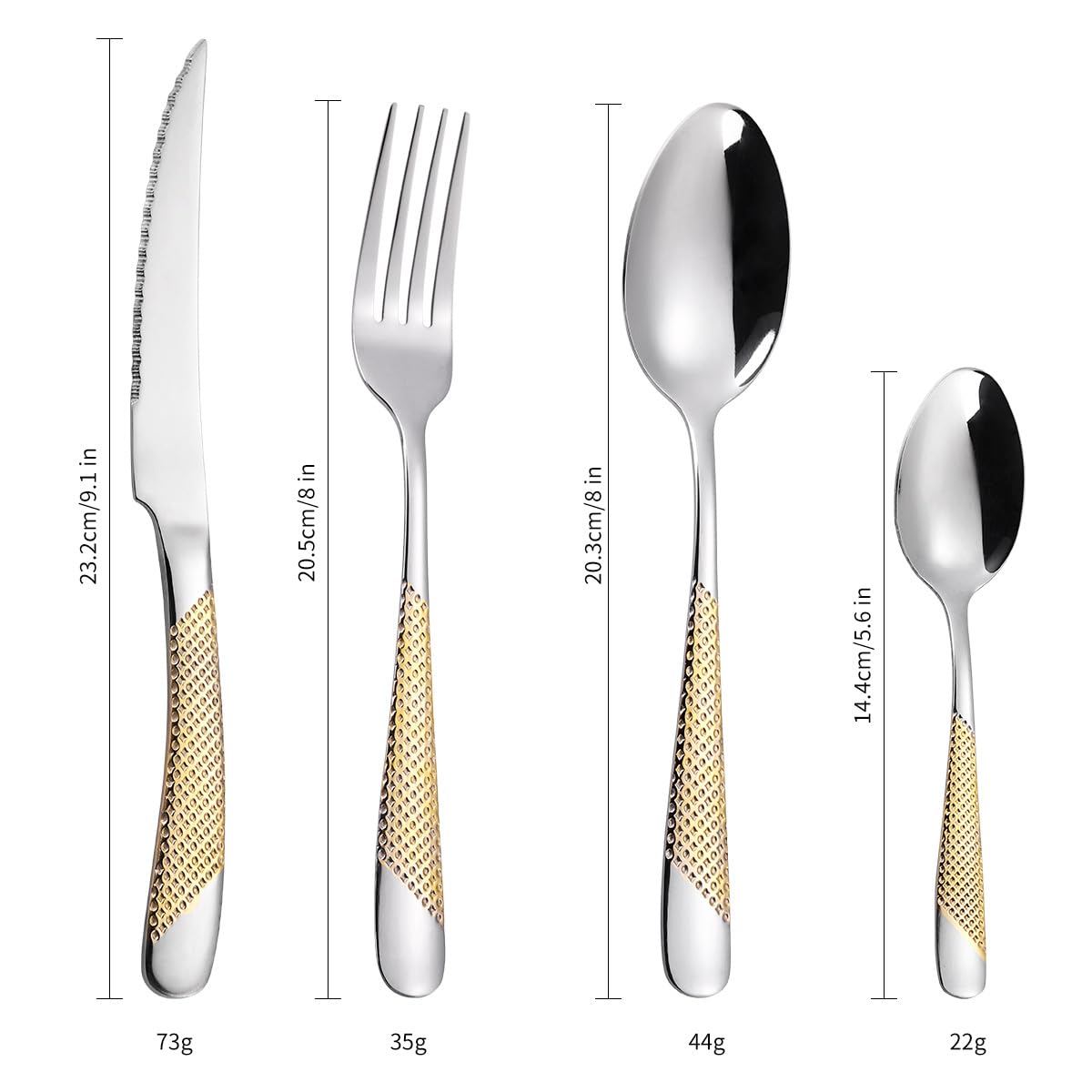 Set tacamuri din inox 24 piese, 6 x cutite, 6 x linguri, 6 x furculite, 6 x lingurite, Argint, Otel Inoxidabil, Design Modern, Set de Tacamuri Furculita si Lingura cu Cutie Cadou, Suport din Fier pentru Hotel si Casa