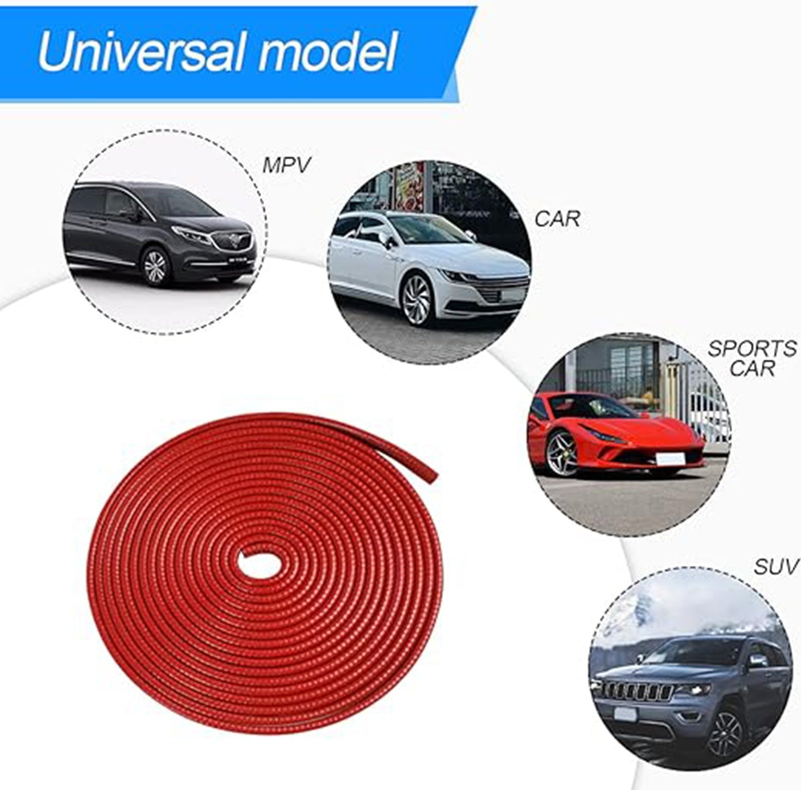 Banda de protectie auto pentru usi AYSTOAYS®, Banda protectie margini cauciuc auto, lungime 5m, pentru Portiera, Portbagaj, Capota, Izolare Fonica, Praf, Murdarie, rezistent la uzura, Rosu