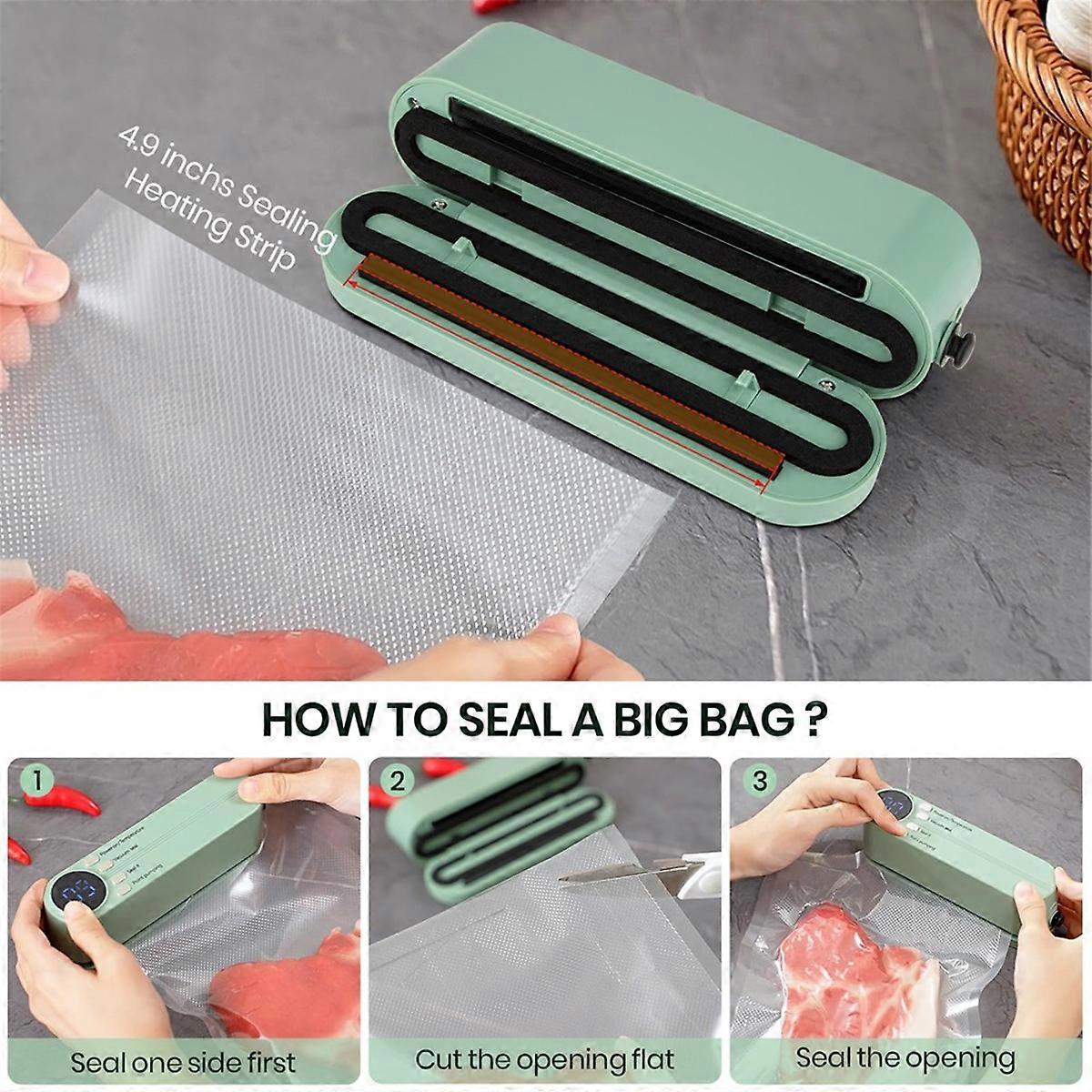 Aparat de vidat portabil, 3 in 1, pentru alimente umede/uscate, verde/bej, cu 5 pungi de sigilare