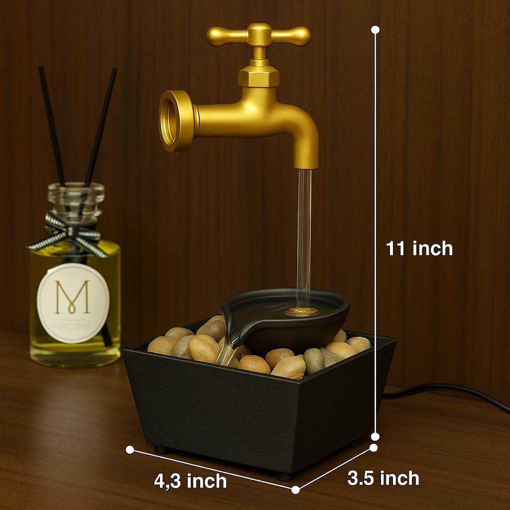 Fantana Decorativa de Interior cu Apa, Model Robinet Suspendat, Cascada Relaxanta cu Pietre Naturale, Lampa Ambientala LED, Decor Modern pentru Casa, Birou, Living sau Dormitor, Dalimag