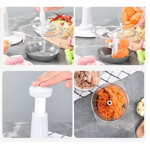 Tocator Manual Multifunctional 2L, 3 Lame Inox, Sistem Push, pentru Legume, Fructe