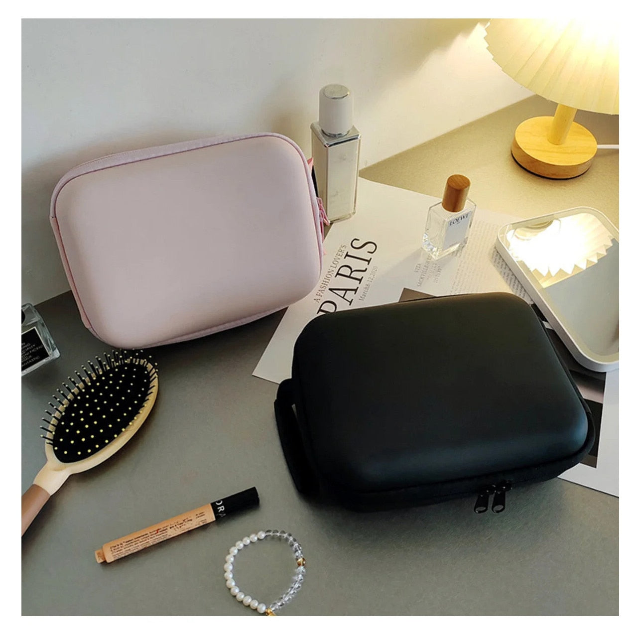Geanta pentru Cosmetice cu Oglinda LED, Portabila, Calatorii, Material Premium, Roz