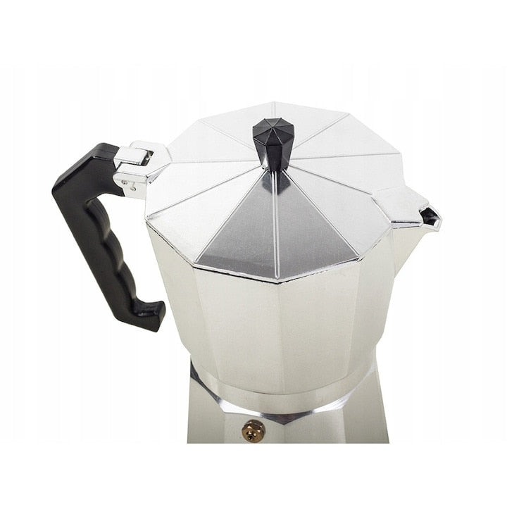Cafetiera espresso Moka, pentru aragaz, din aluminiu, capacitate 6 cesti, Argintiu/Negru