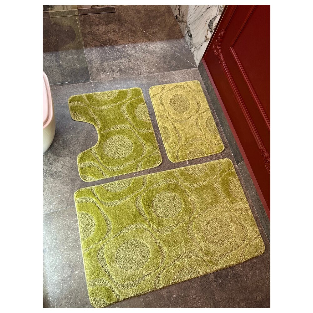 Set covoras baie 3 piese, polipropilena, 80x50cm, 50x40cm, 40x60cm, Verde