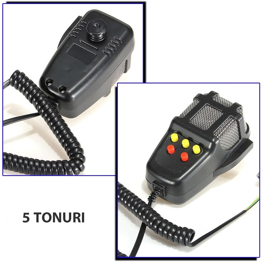 Sirena auto cu microfon si portavoce, 5 sunete, 60W, 12V, negru